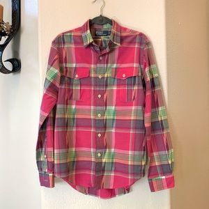 Vintage Men’s Polo Ralph Lauren Pink Plaid Button Down Shirt Size Medium